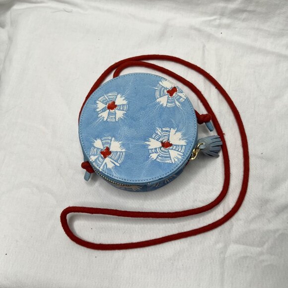 Anthropologie Shibori Round Blue Dyed Leather Boho Crossbody Bag purse - Picture 4 of 10